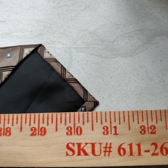 Insignia by Martin Wong Gold Bronze Silk Handmade Geometric Blue Accents Tie - Picture 6 of 9